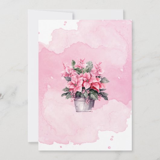 Roze Poinsettia Kerstfeest uitnodiging (Achterkant)