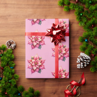Roze Poinsettia Kerstvakantie Cadeaupapier