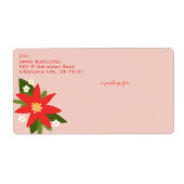 Roze Poinsettia Kerstvakantie Verzendlabel (Voorkant)