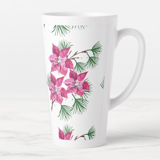 Roze Poinsettia koffiemok Latte Mok (Rechts)