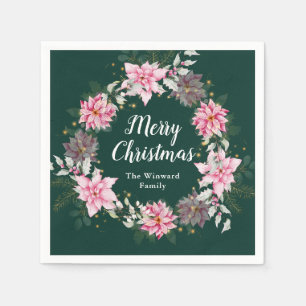 Roze Poinsettia Krans Prettig Kerstfeest Servet