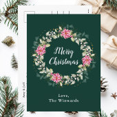 Roze Poinsettia Krans Vrolijk Kerstfeest Feestdagenkaart