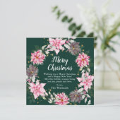 Roze Poinsettia Krans Vrolijk Kerstfeest Feestdagenkaart (Staand voorkant)