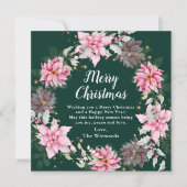 Roze Poinsettia Krans Vrolijk Kerstfeest Feestdagenkaart (Voorkant)