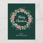 Roze Poinsettia Krans Vrolijk Kerstfeest Feestdagenkaart (Voorkant)