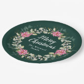 Roze Poinsettia Krans Vrolijk Kerstfeest Papieren Bordje (Gekanteld)