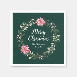 Roze Poinsettia Krans Vrolijk Kerstfeest Servet