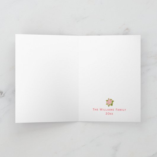 Roze Poinsettia Merry Kerstmis Scrip Holiday Kaart (Binnen)