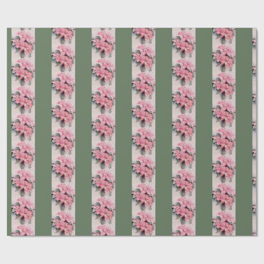 Roze Poinsettia Originele Waterverf Streep Cadeaupapier (Vlak)