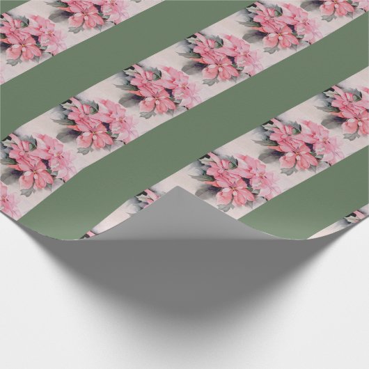 Roze Poinsettia Originele Waterverf Streep Cadeaupapier (Hoek)