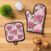 Roze Poinsettia Ovenwant & Pannenlap Set (Top down)