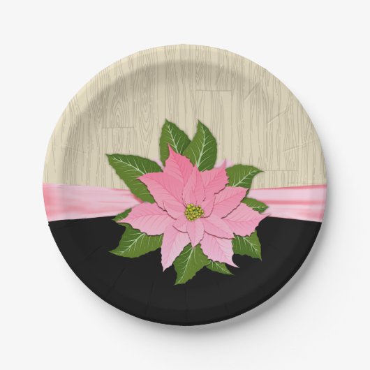 Roze Poinsettia Papieren Bordje (Voorkant)