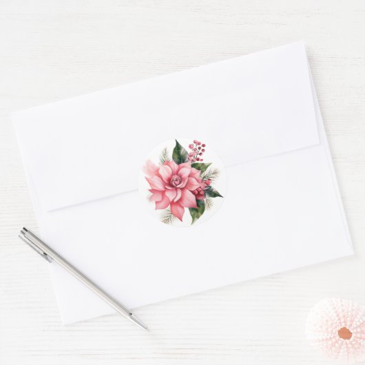 Roze Poinsettia Stickers (Envelop)