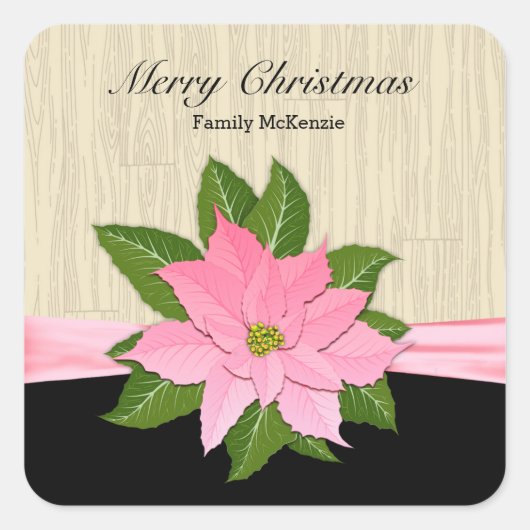 Roze Poinsettia Vierkante Sticker (Voorkant)