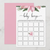 Roze Poinsettia Winter Baby shower Bingo Game Kaart (Voorkant / Achterkant)