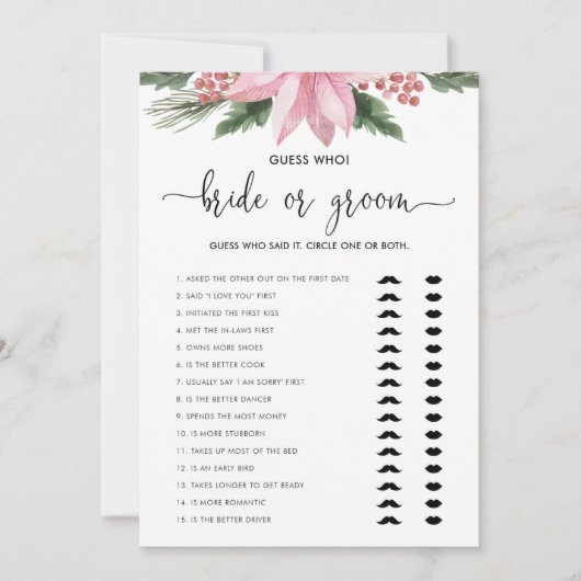 Roze Poinsettia Winter Bride of Groom Shower Game Kaart (Voorkant)