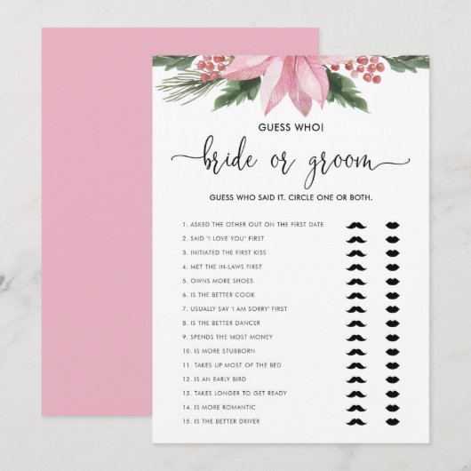 Roze Poinsettia Winter Bride of Groom Shower Game Kaart (Voorkant / Achterkant)