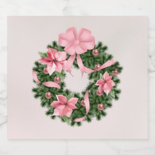 Roze Poinsettia Wreatflesetiket Sparkling Wijnetiket (Enkel label)