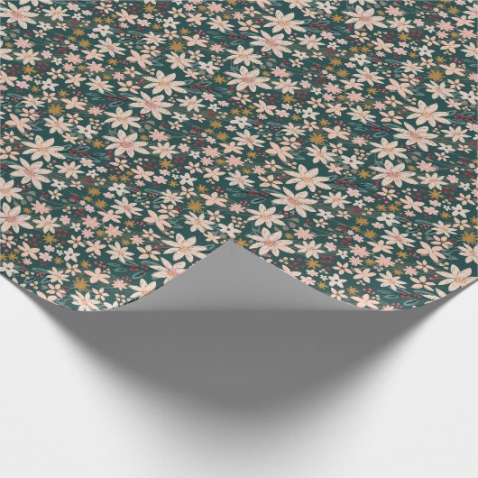 Roze Poinsettias  Bloemen Cadeaupapier (Hoek)