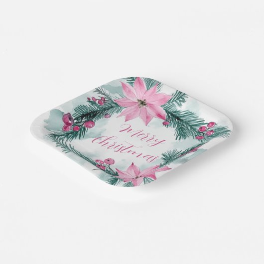 Roze Poinsettias Bloemen Kerst Papier Bord (Gebogen)