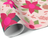 Roze Poinsettias Cadeaupapier (Rol Hoek)
