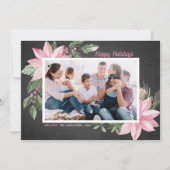 Roze Poinsettias Chalkboard Foto Prettige feestdag Feestdagenkaart (Voorkant)