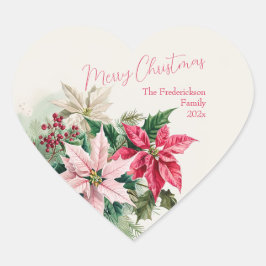 Roze Poinsettias Elegant Kerst sticker