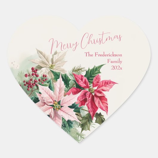 Roze Poinsettias Elegant Kerst sticker (Voorkant)