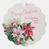 Roze Poinsettias Elegant Papier Ornament Kaart (Voorkant)