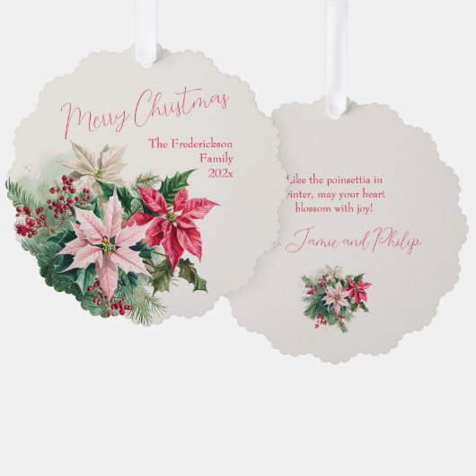 Roze Poinsettias Elegant Papier Ornament Kaart (Voorkant / Achterkant)