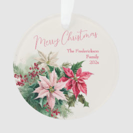 Roze Poinsettias Elegant Ronde Ornament