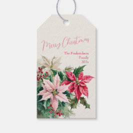 Roze Poinsettia's Elegante Kerst Cadeaulabel