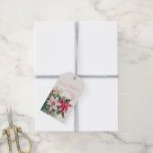 Roze Poinsettia's Elegante Kerst Cadeaulabel (Met Touw)
