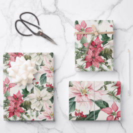 Roze Poinsettia's Elegante Kerst Inpakpapier Vel