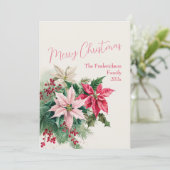 Roze Poinsettias Elegante Kerst Kaart (Staand voorkant)