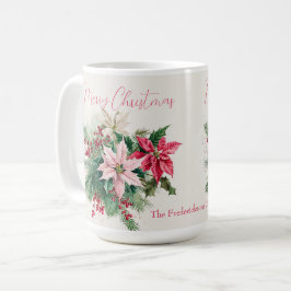 Roze Poinsettia's Elegante Kerst Koffiemok