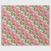 Roze Poinsettias en pijnbomen Cadeaupapier (Vlak)