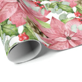 Roze Poinsettias en pijnbomen Cadeaupapier (Rol Hoek)
