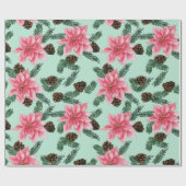 Roze Poinsettias en Pinecone Wrapping Papier (Vlak)