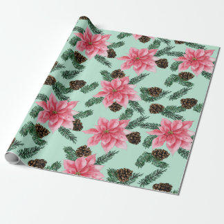 Roze Poinsettias en Pinecone Wrapping Papier