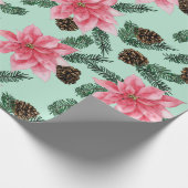 Roze Poinsettias en Pinecone Wrapping Papier (Hoek)