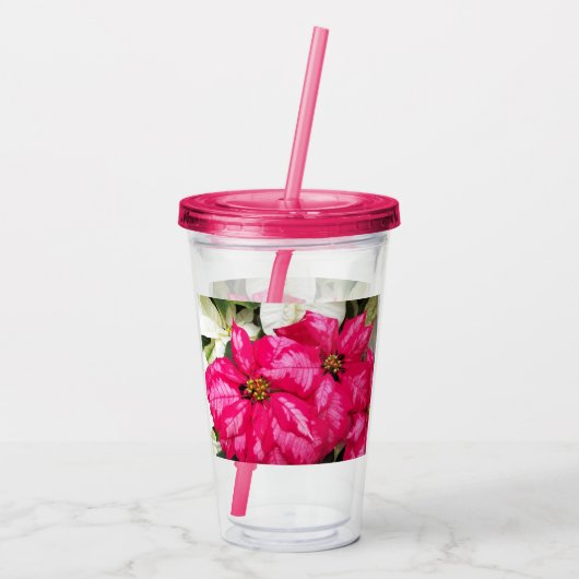 Roze Poinsettias Floral Holiday Acryltumbler Acryl Drinkbeker (Achterkant)