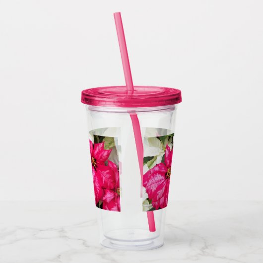 Roze Poinsettias Floral Holiday Acryltumbler Acryl Drinkbeker (Links)