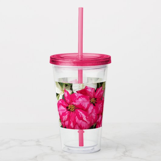 Roze Poinsettias Floral Holiday Acryltumbler Acryl Drinkbeker (Voorkant)