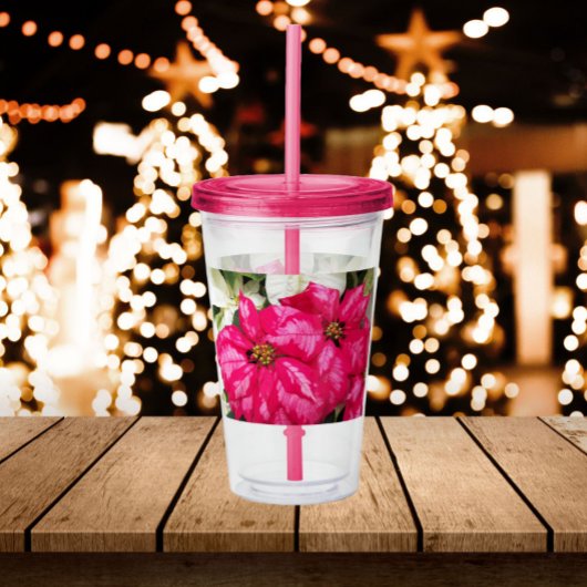 Roze Poinsettias Floral Holiday Acryltumbler Acryl Drinkbeker