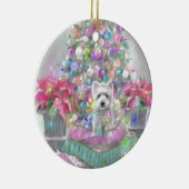 Roze Poinsettias Keramisch Ornament (Rechts)