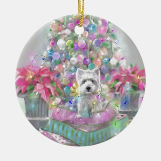 Roze Poinsettias Keramisch Ornament (Voorkant)