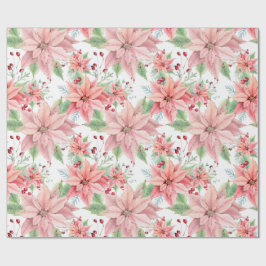 Roze Poinsettias-kerstbloempatroon Cadeaupapier