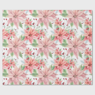 Roze Poinsettias-kerstbloempatroon Cadeaupapier