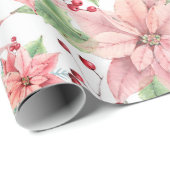 Roze Poinsettias-kerstbloempatroon Cadeaupapier (Rol Hoek)